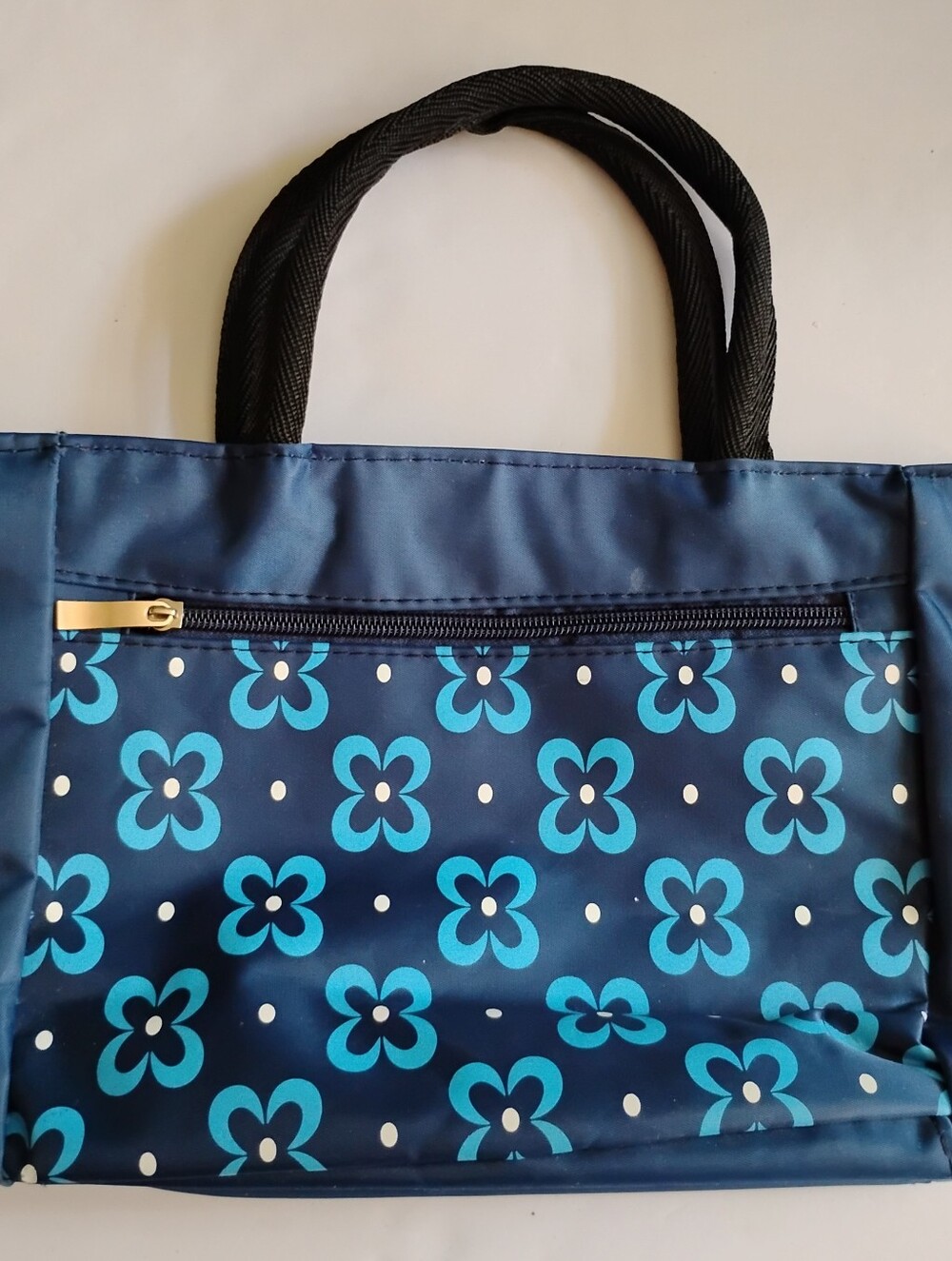 Lunch Tote Bag, Blue, Floral Pattern, Water-resistant, Pre-owned